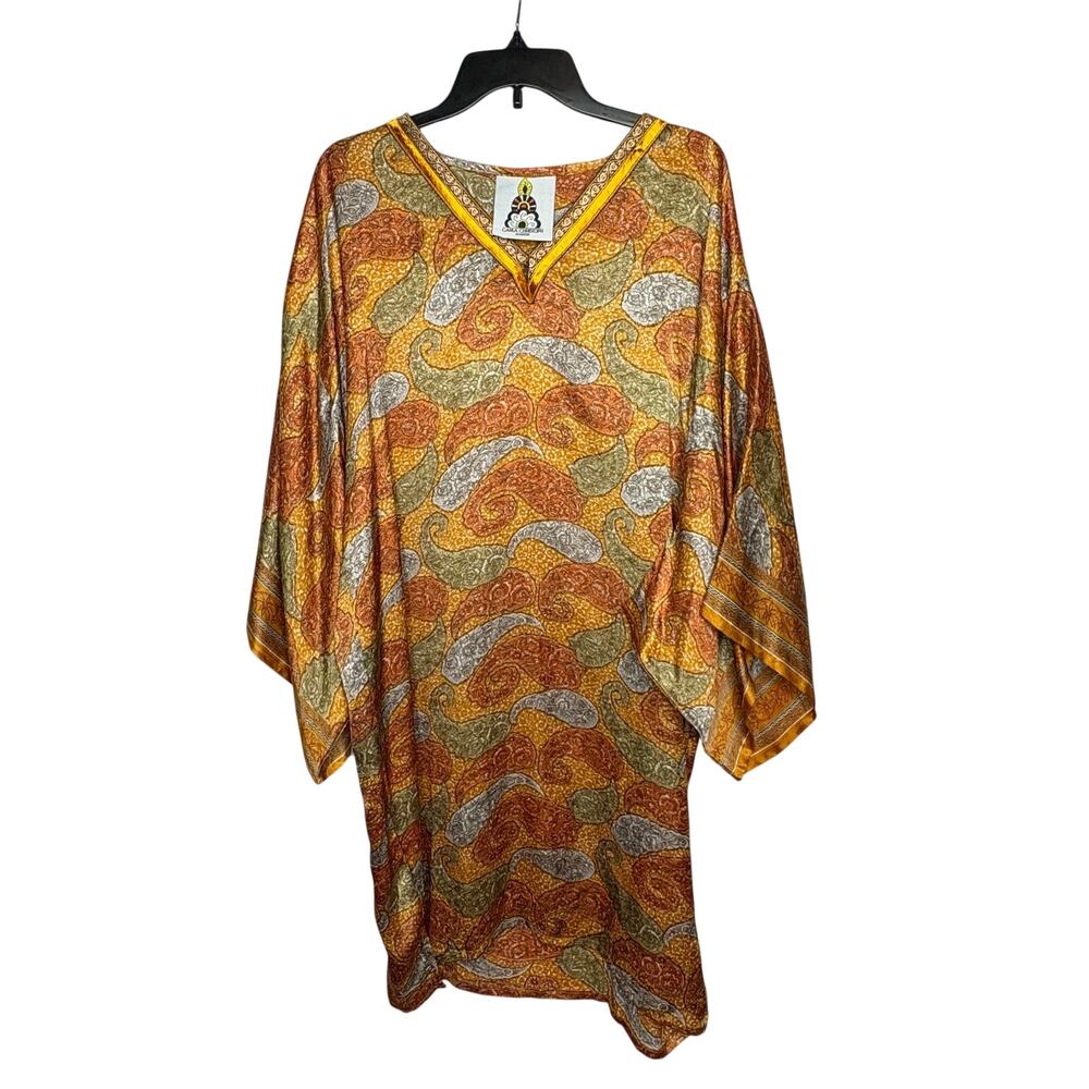 Carla Christoph Kaftan Paisley Floral Silk Kimono Luxury Regal Caftan One Size